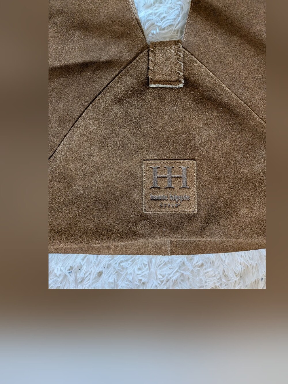 Haute Hippie Brown Triangle Suede Hobo Bag - Picture 3 of 9